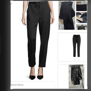 BURBERRY WOOL WITH TUXEDO STRIPES YET CASUAL TIE CLOSURE BLACK PANTS